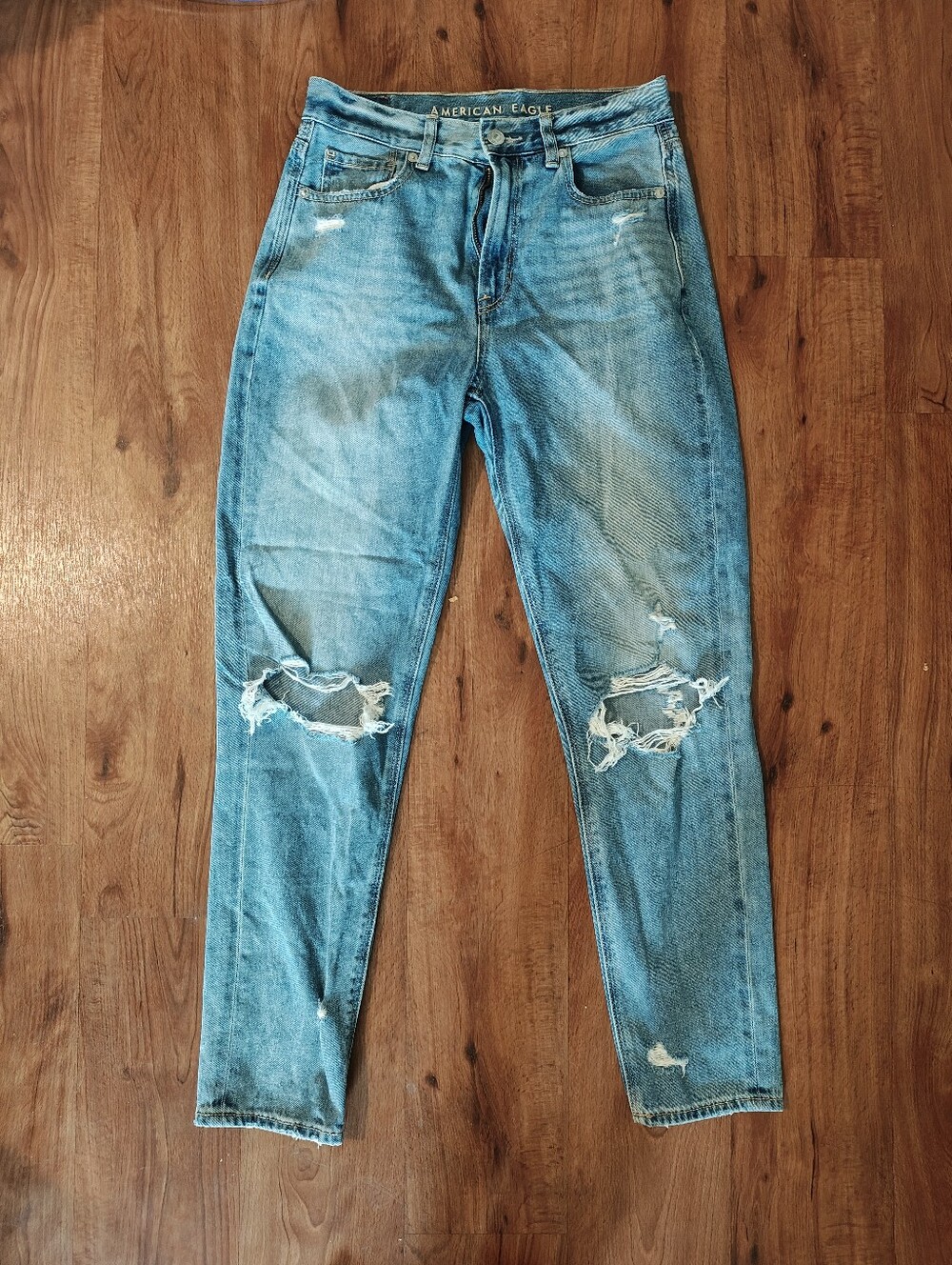 American Eagle Outfitters Light Blue Distressed Mom Jeans Straight Jeans 2